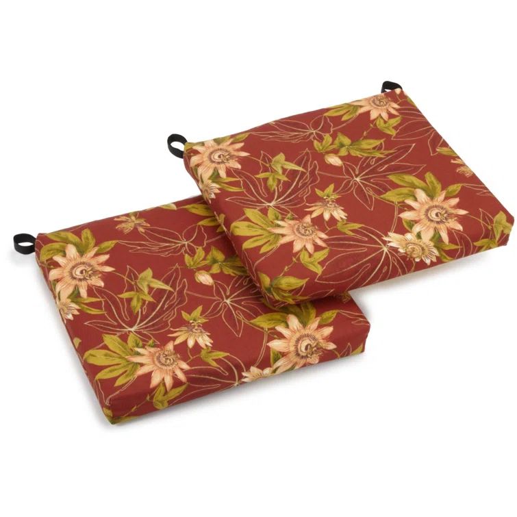 Passion Ruby Floral Spun Polyester Outdoor Chair Cushions, Set of 2