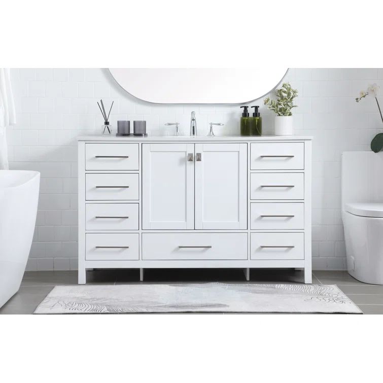 Irene 54'' White Single Bathroom Vanity with Calacatta Marble Top