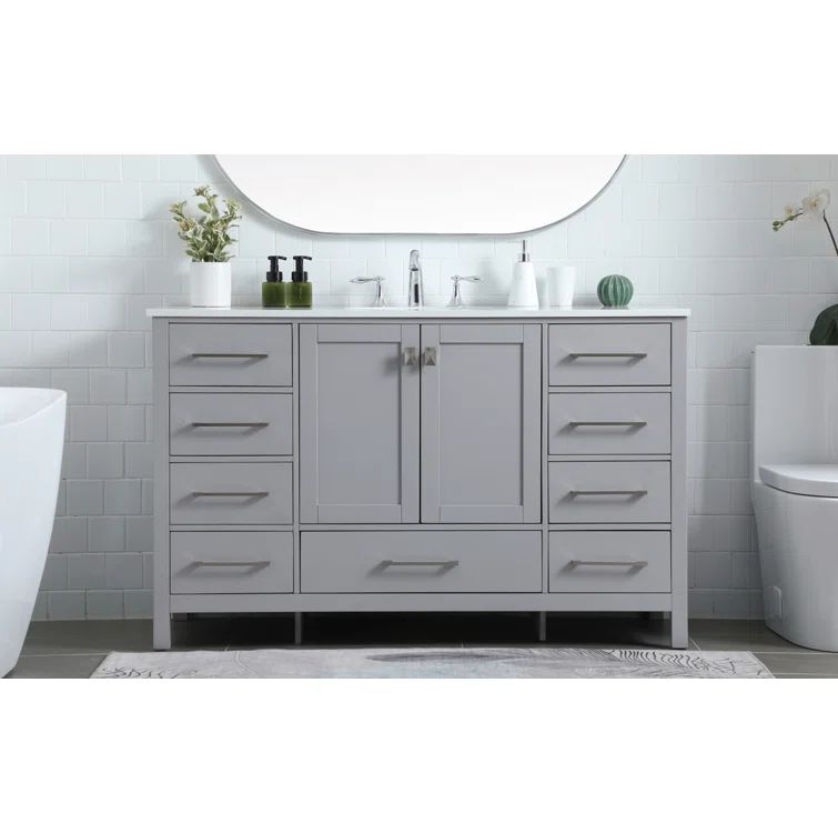 Grey 54'' Single Bathroom Vanity with Calacatta Marble Top