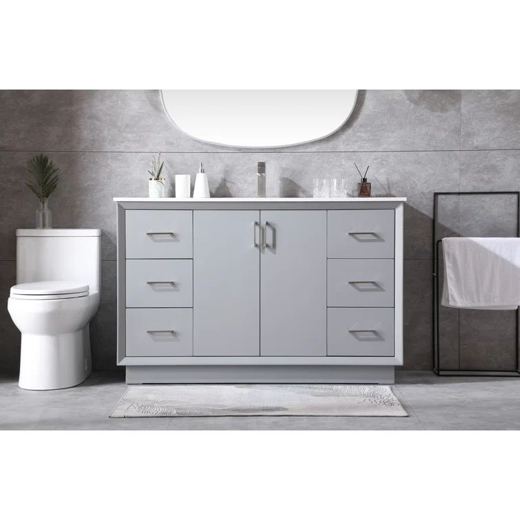 Hayes 60'' Gray Freestanding Single Vanity with Engineered Marble Top