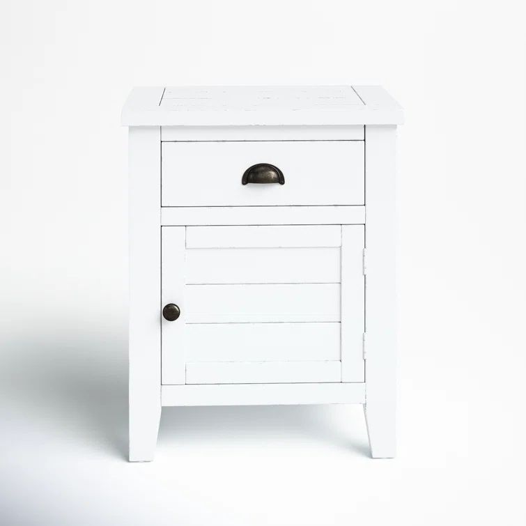 Transitional Weathered White Wood Accent Table with Storage