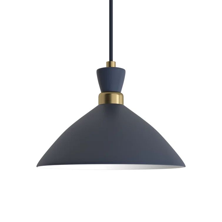 Matte Navy Metal Pendant Light with Brass Accents