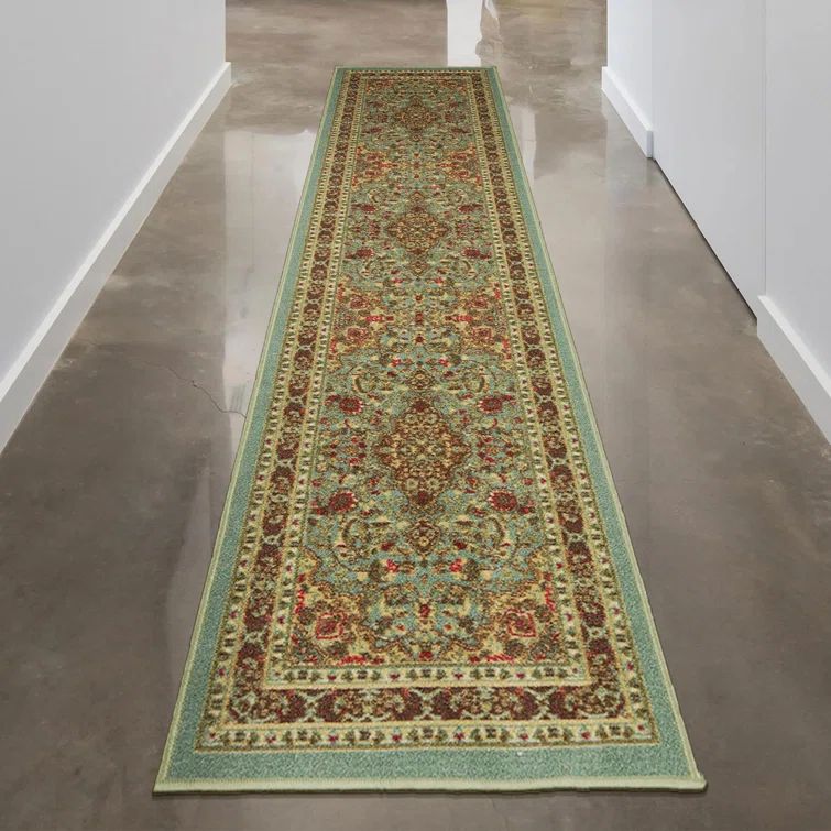 Elegant Red Oriental Runner Rug with Non-Slip Rubber Backing, 59"L x 20"W
