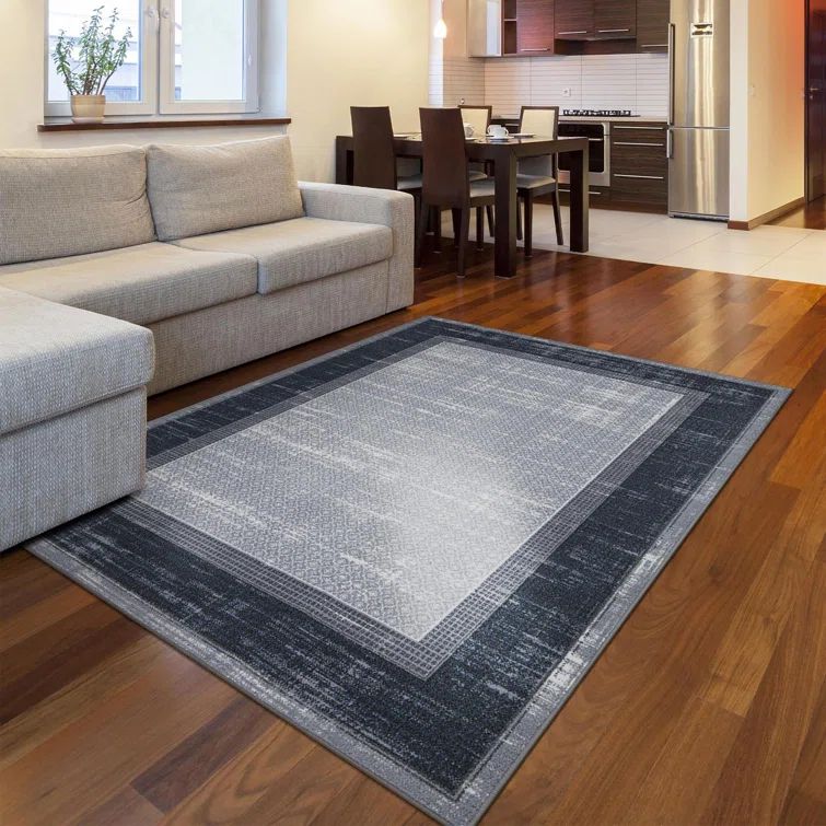 Gray and Black Machine Washable Non-Slip Area Rug 3'3" x 5'