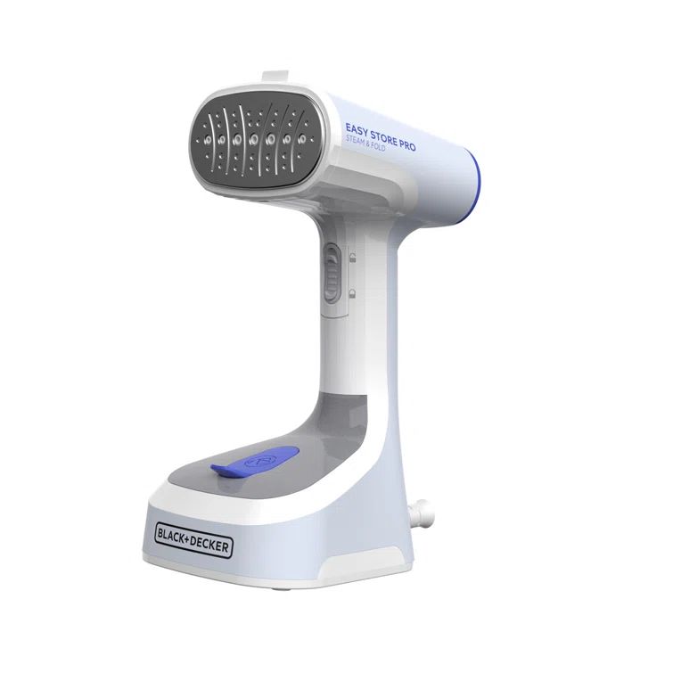 Compact Gray and Blue Foldable Handheld Steamer with Lint Remover