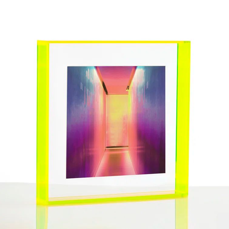 Neon Yellow Acrylic Floating Frame for Tabletop or Wall