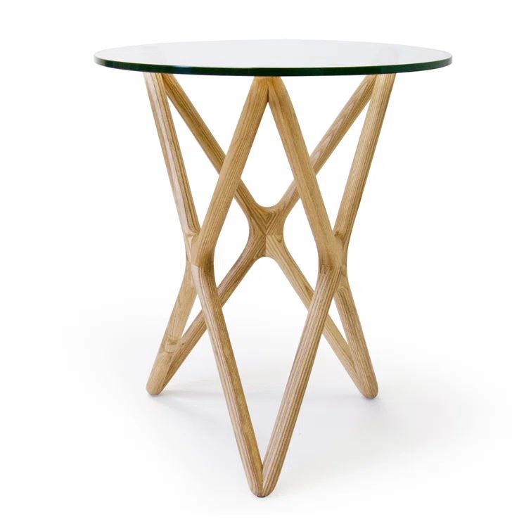 Natural Walnut and Glass Round End Table