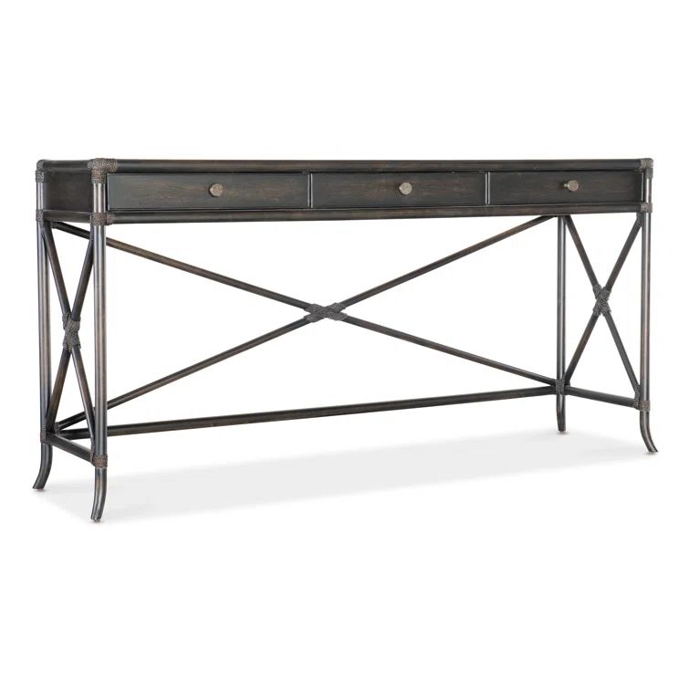 Black Sand Transitional Wood Console Table with Storage