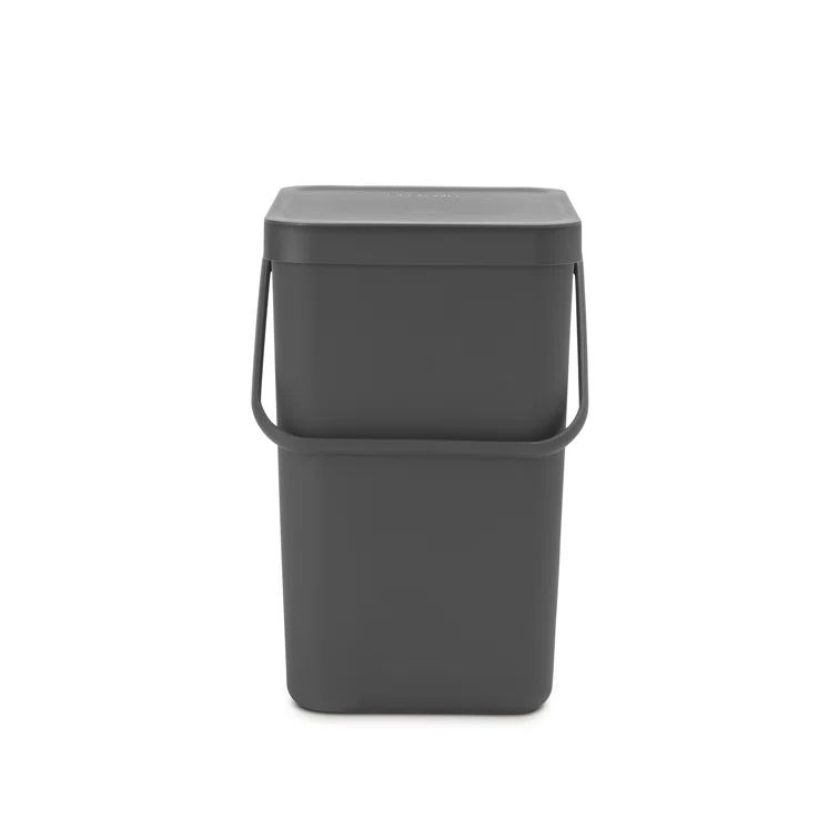 Gray Plastic Rectangular Office Recycling Bin with Lid, 6.6 Gallon