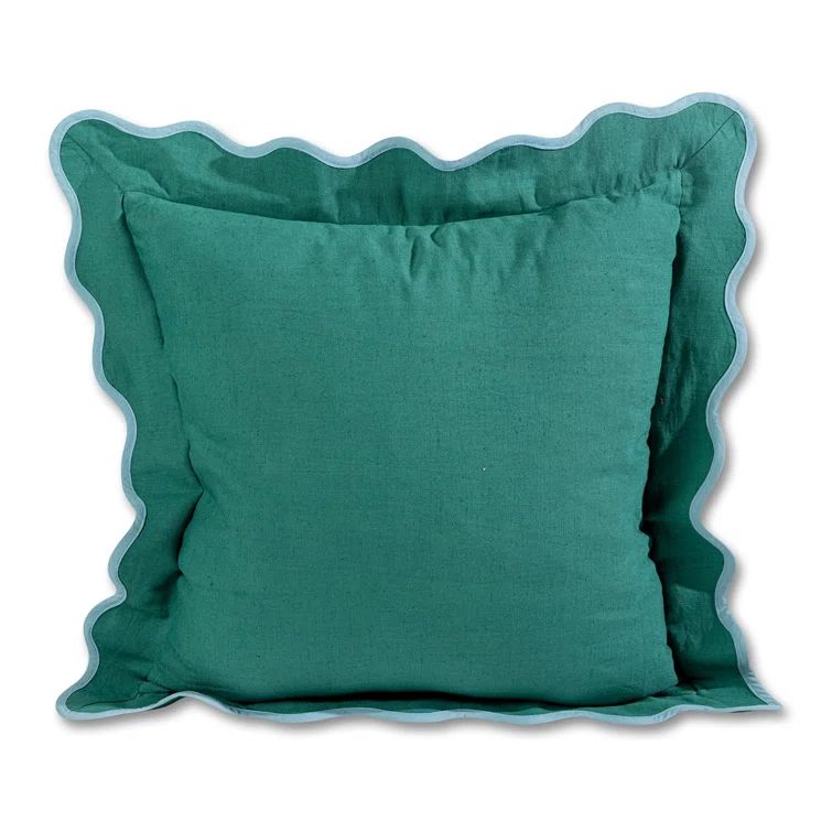 Green and Aqua Scalloped Edge Linen Throw Pillow