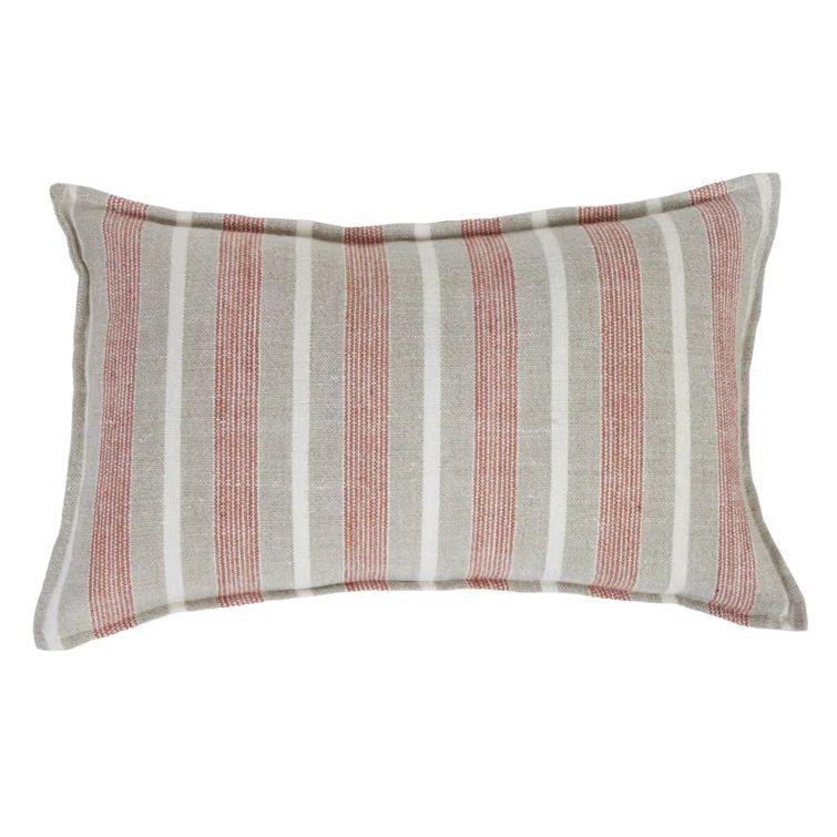 Montecito Terra Cotta and Natural Striped Linen Throw Pillow