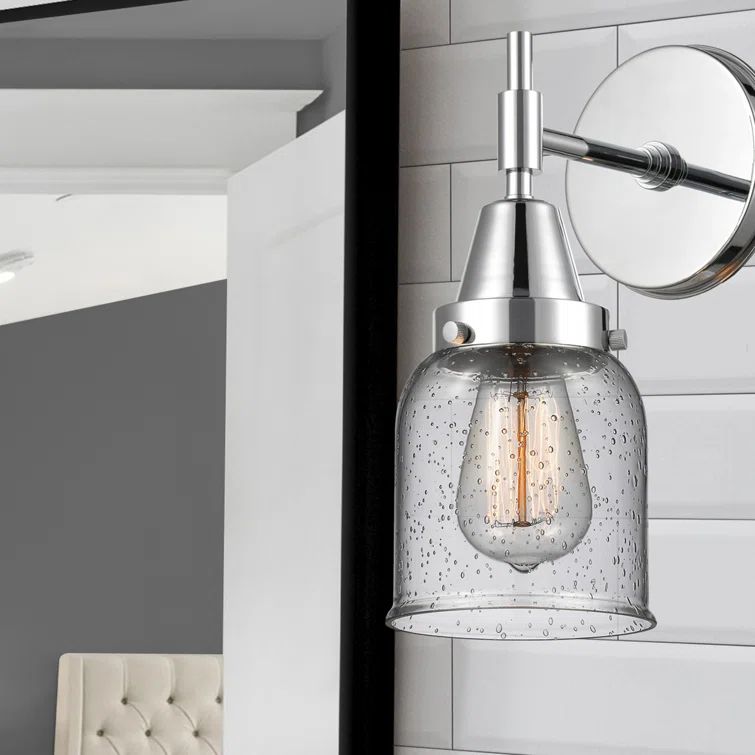 Polished Chrome Dimmable Sconce with Seedy Glass Shade