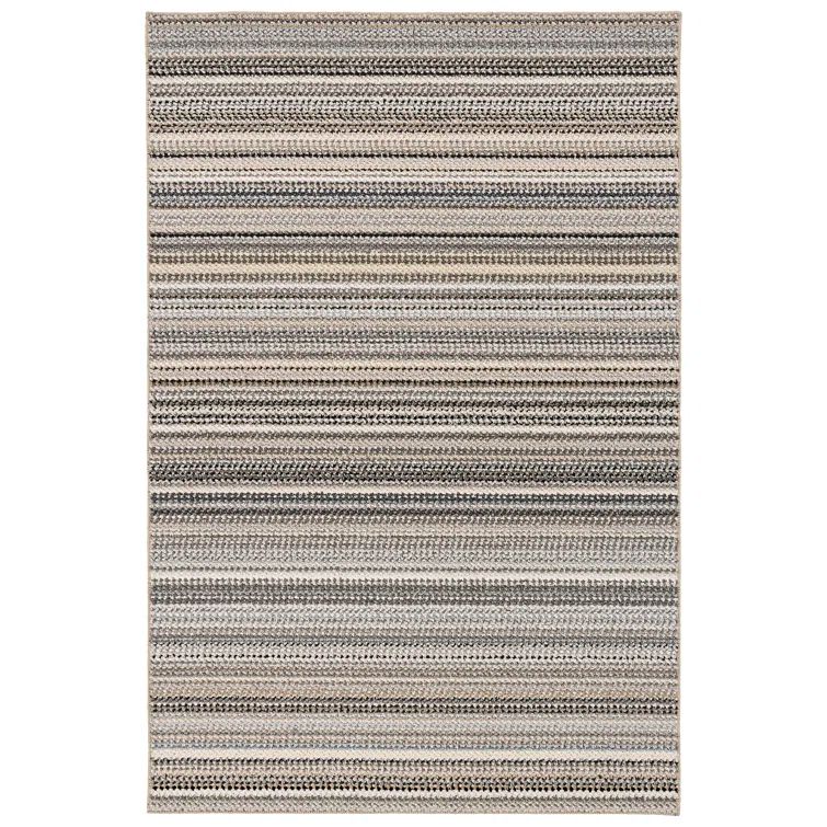 Earthtone Striped Tufted Washable 4' x 6' Synthetic Rug