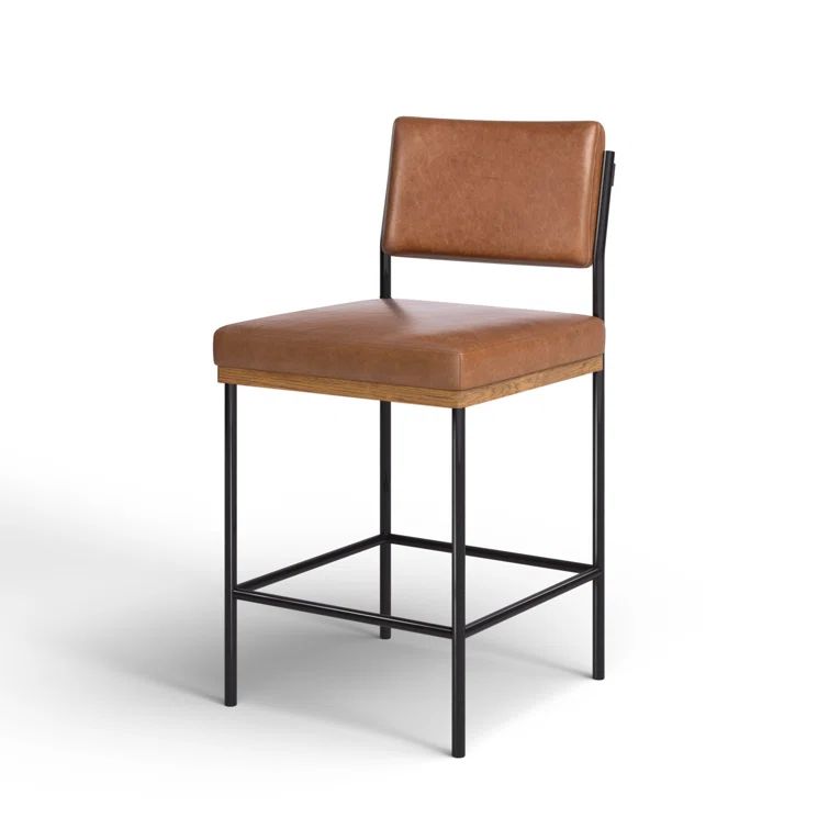 Ellie Contemporary Black Iron & Sonoma Chestnut Leather Counter Stool