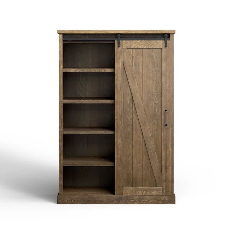 Avondale Rustic Barn Door Adjustable Brown Wood Bookcase
