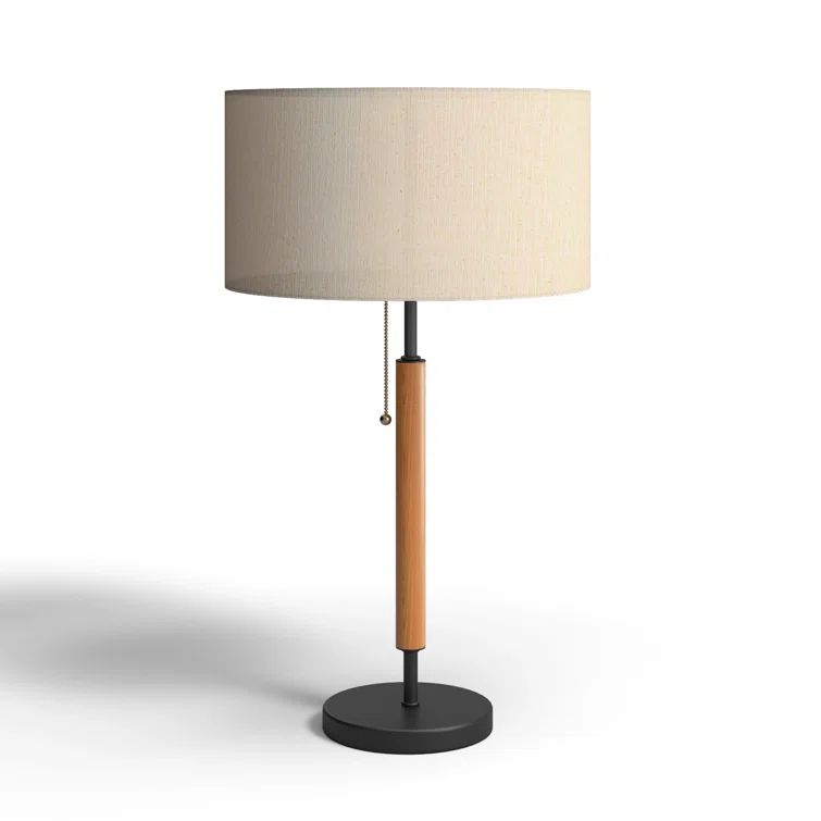 Adesso Hamilton 26.25" Natural Rubberwood Desk Lamp with Off-White Shade