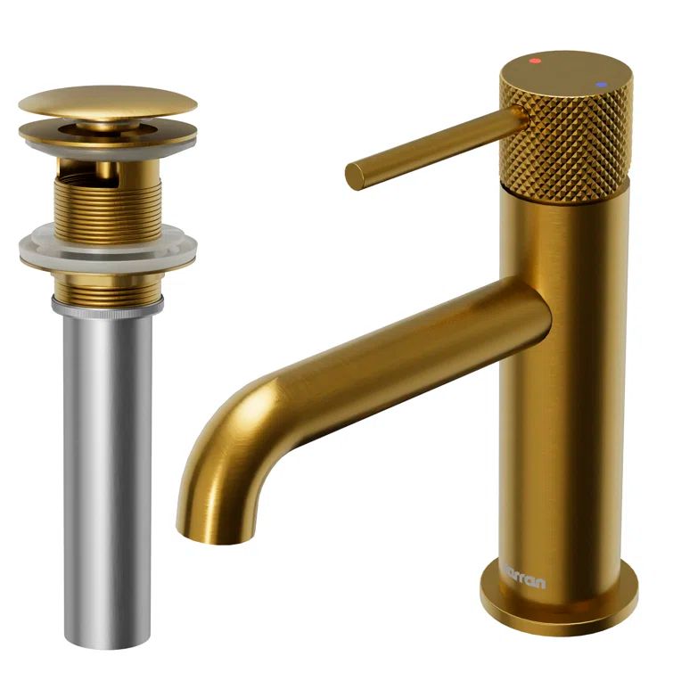 Gold Brass Single-Handle Single-Hole Bathroom Faucet with Drain Assembly