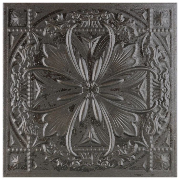 Fitz 8" x 8" Grey Ceramic Vintage Patterned Wall Tile
