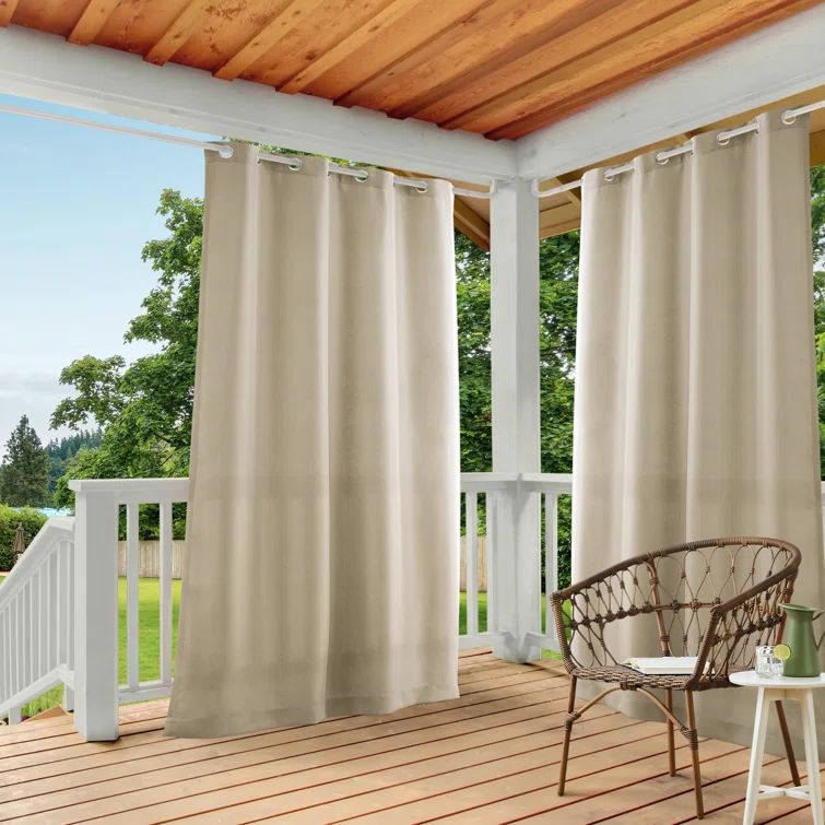 Taupe Polyester Light-Filtering Grommet Curtain Panels, Set of 2