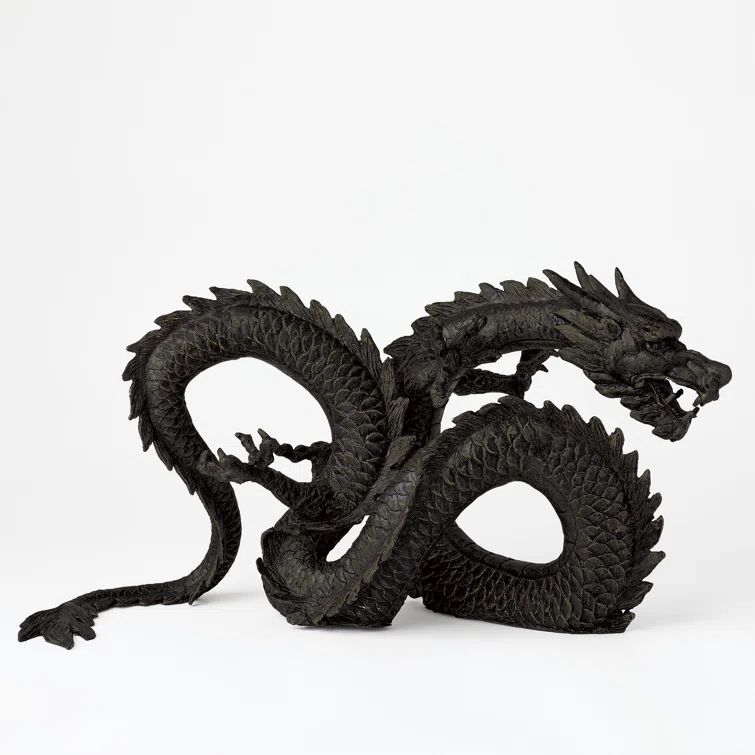 Large Black Iron Dragon Sculpture for Home Decor