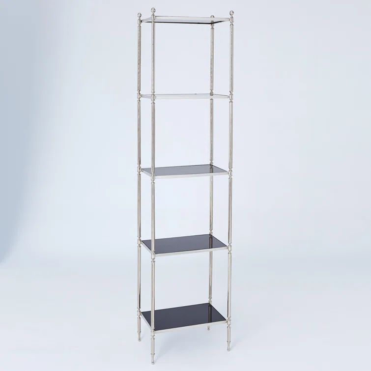 Nickel and Black Brass Frame Etagere Bookcase with Marble Shelves
