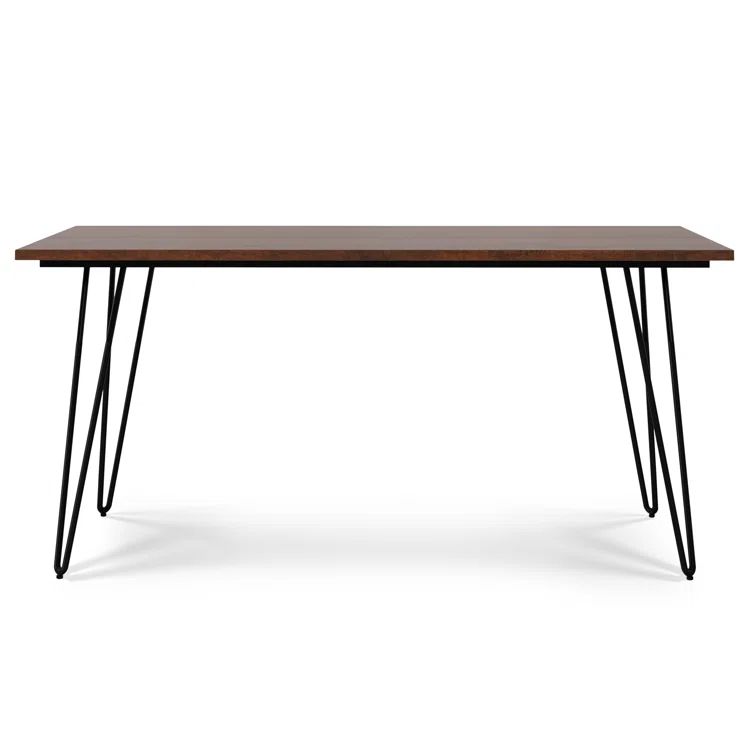 Umber Brown Mango Wood Industrial Dining Table with Black Metal Base