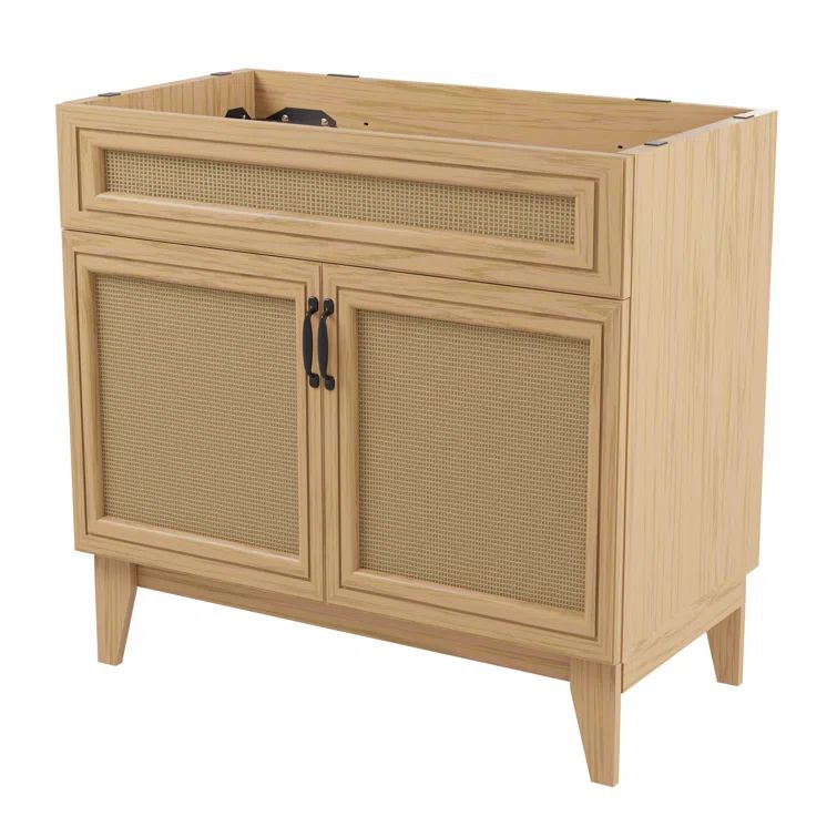 Javer 36" Oak Rattan Modern Farmhouse Bath Vanity Cabinet