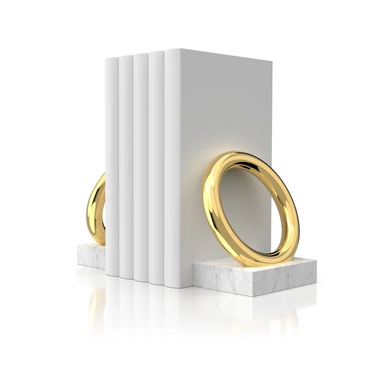 Gold and White Marble Ring Bookends Set of 2