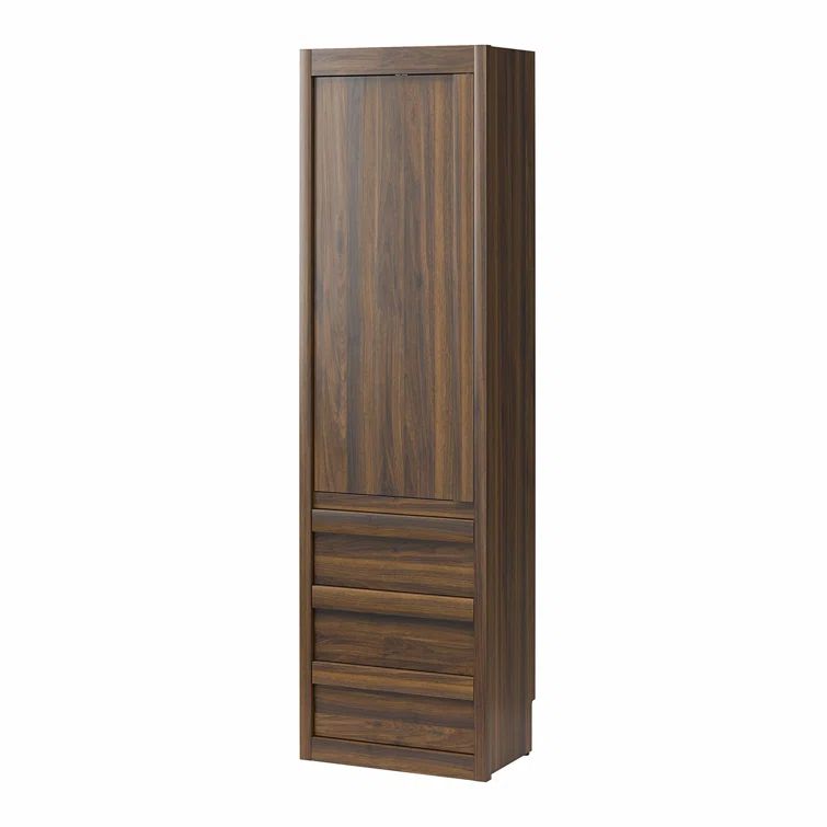 Walnut Particle Board Armoire Wardrobe Storage Cabinet with Mirror