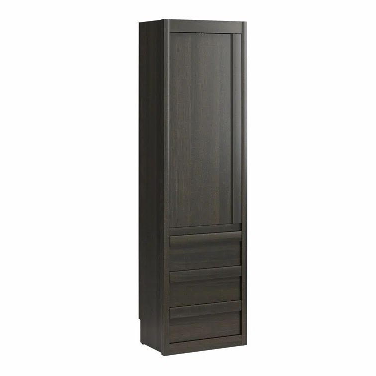 Espresso Engineered Wood Armoire Wardrobe with Mirror and Drawers