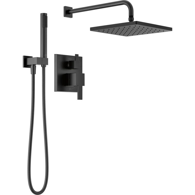 Matte Black Modern Raincan Square Shower System with Handheld Spray