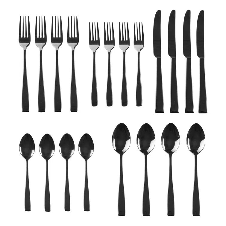 Flagstaff Black Mirrored 20-Piece Stainless Steel Flatware Set