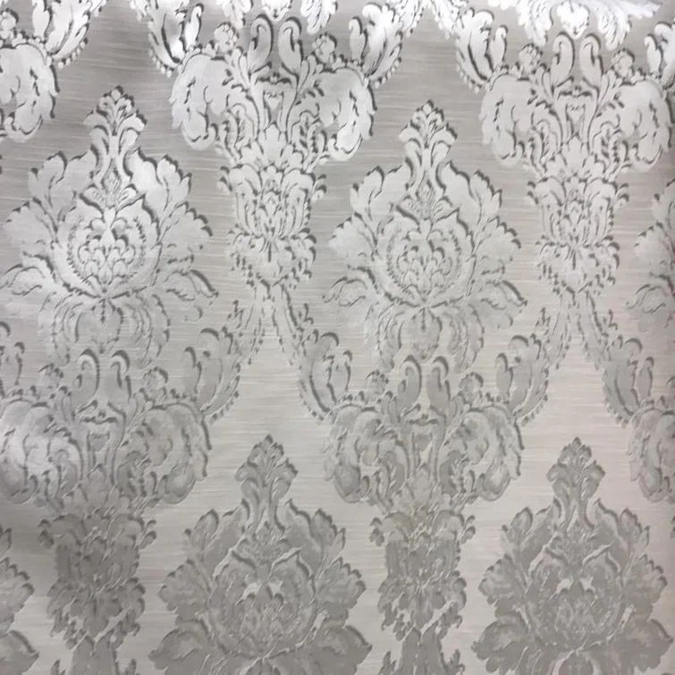 Silver Damask Jacquard Upholstery Fabric by the Yard