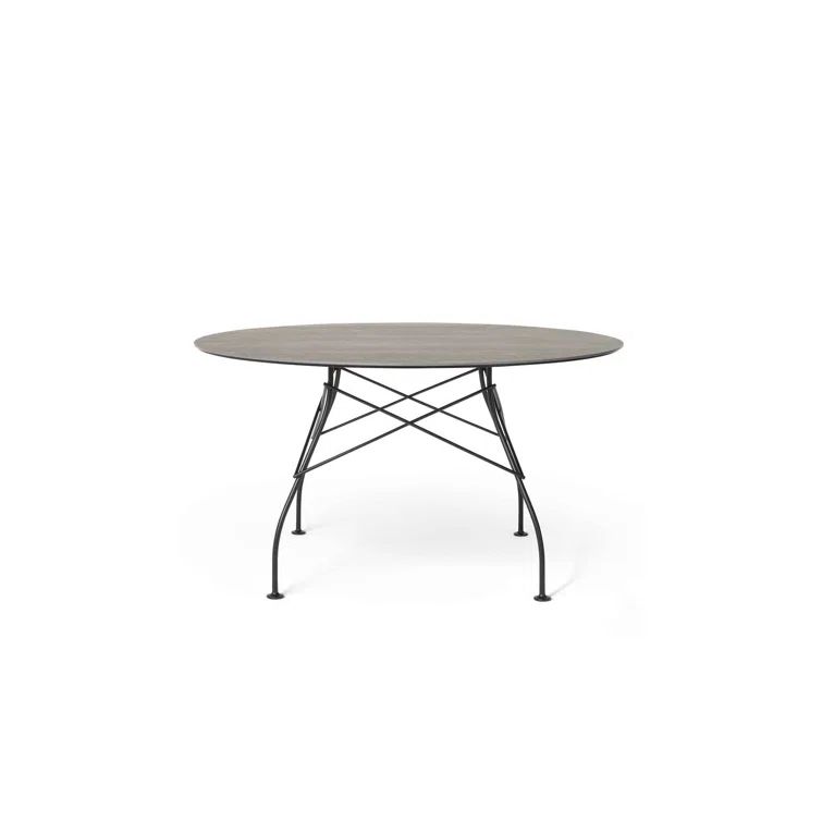 Elegant Round Marble Dining Table with Matt Black Steel Base