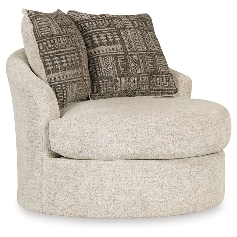 Modern Stone White Swivel Barrel Chair with Geometric Pillows