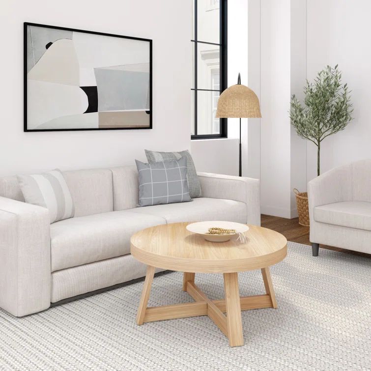 Blonde Solid Pine Round Coffee Table with Wirebrush Finish