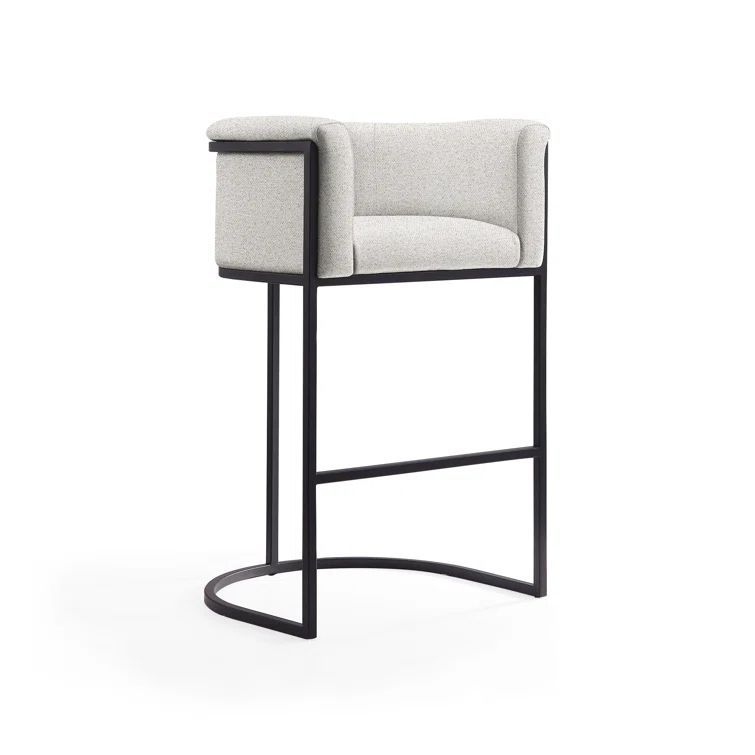 Gray Upholstered Metal Frame Barrel Bar Stool