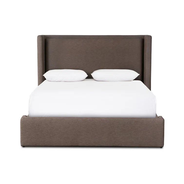 King Taupe Cotton Blend Upholstered Bed with Headboard