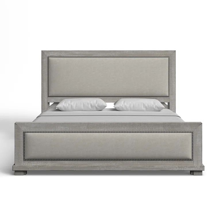Willow Gray Chalk King Size Upholstered Bed with Nailhead Trim