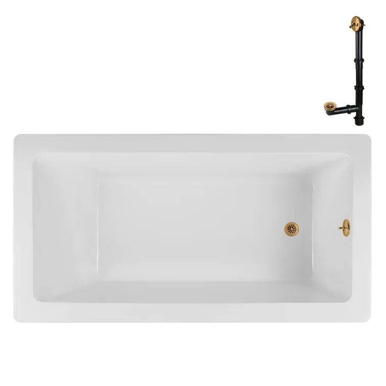 60" x 32" Acrylic Soaking Drop-In Bathtub, Drain Included