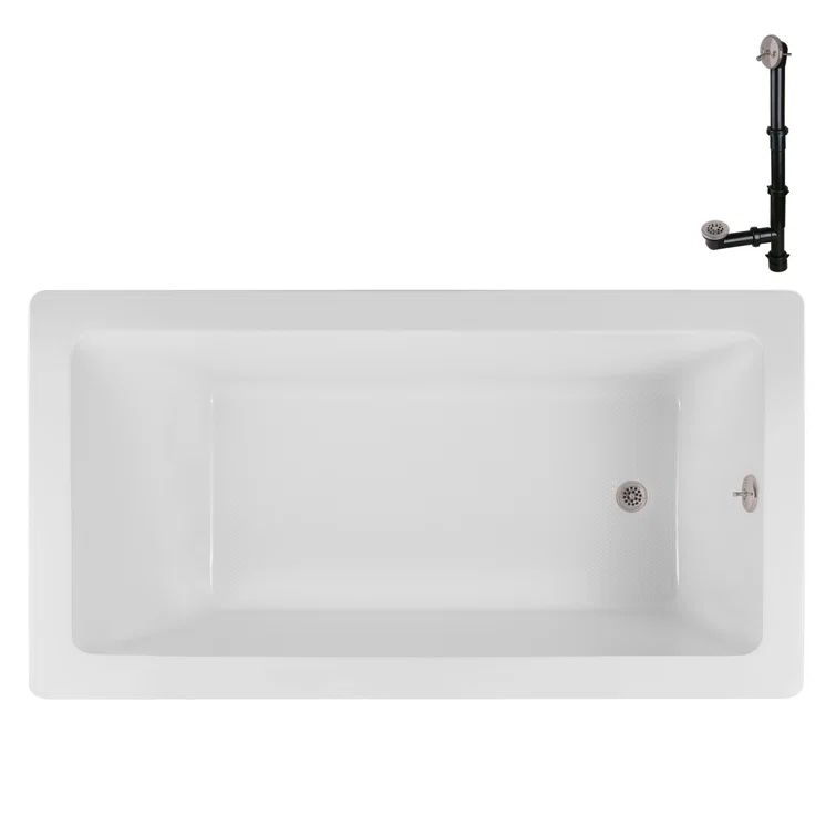 60" x 32" Glossy White Acrylic Soaking Drop-In Bathtub