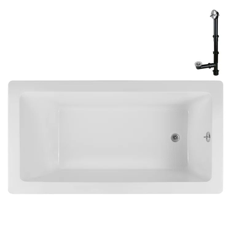 60" x 32" Glossy White Acrylic Soaking Drop-In Bathtub
