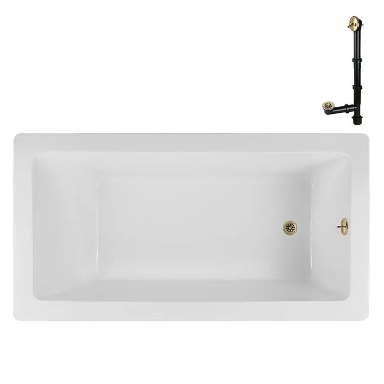 60" x 32" Glossy White Acrylic Soaking Drop-In Bathtub