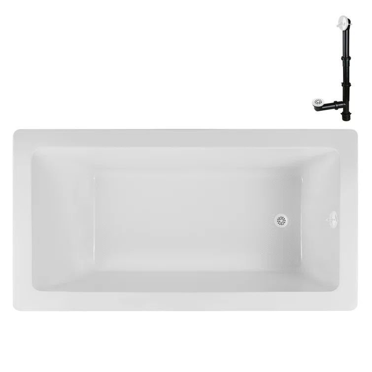 60" x 32" Glossy White Acrylic Soaking Drop-In Bathtub