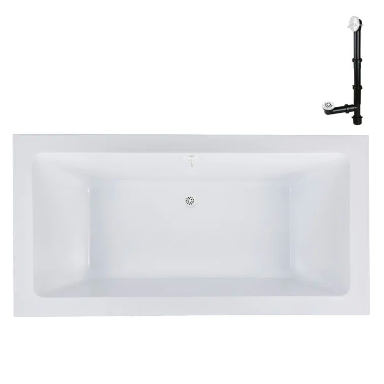 60" x 32" Glossy White Acrylic Drop-In Soaking Bathtub