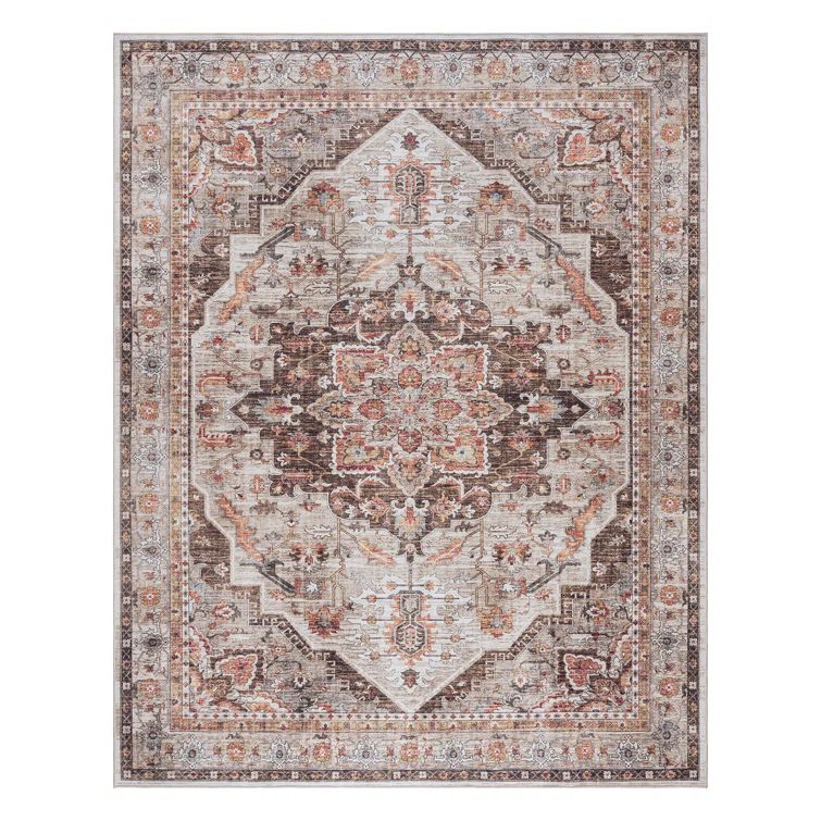 Soha Brown Beige Washable Synthetic Traditional Area Rug