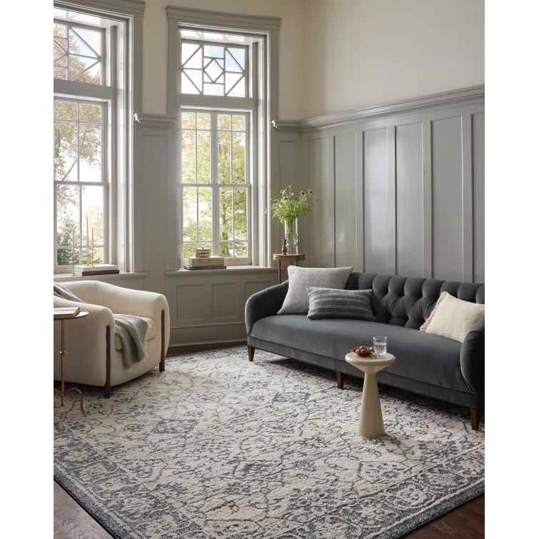 Ivory and Blue Rectangular Synthetic Area Rug 2'7" x 4'