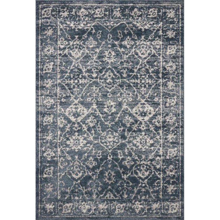 Navy and Stone Synthetic Rectangular Area Rug 110" x 79"