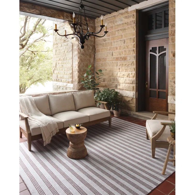 Charlie Silver and Bark Striped Reversible Indoor/Outdoor Rug 2'3" x 3'9"