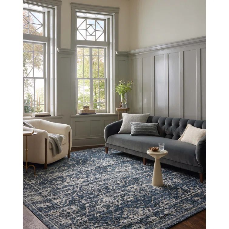 Gigi Navy and Stone Synthetic Rectangle Area Rug 7'10" x 10'